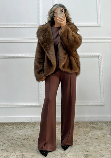 Γούνα με κουκούλα καφέ