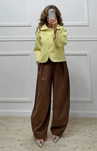 Wide leg παντελόνι καφέ