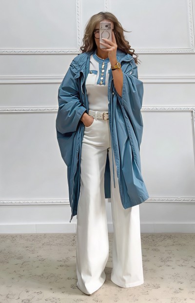 Oversized μπουφάν μπλε ραφ