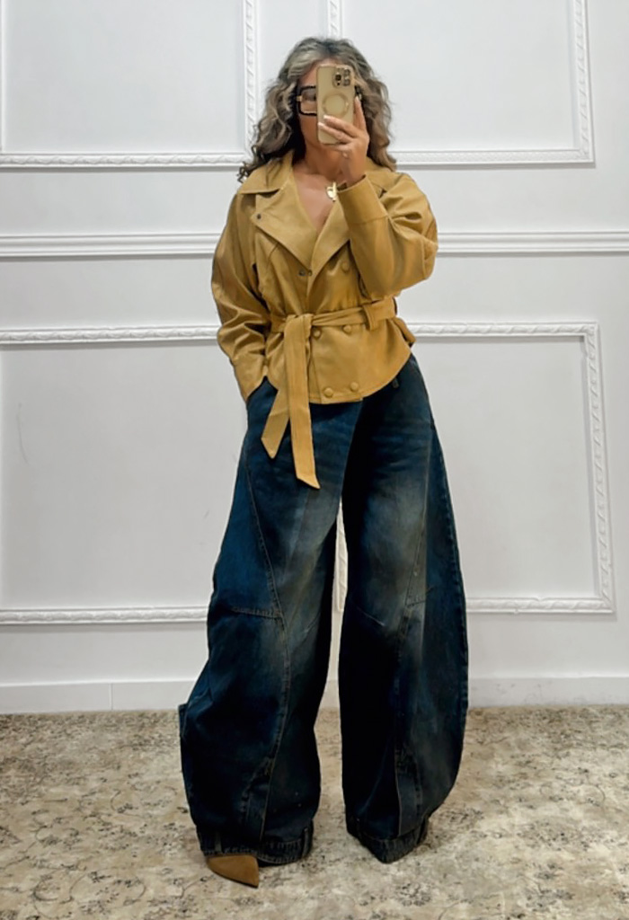 Σουέτ πανωφόρι κάμελ