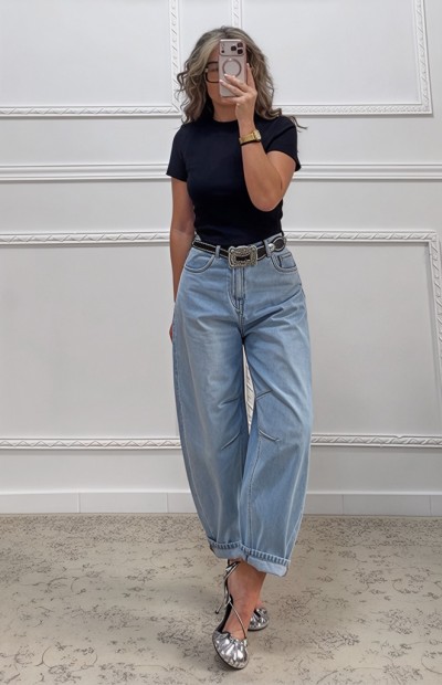 Τζιν παντελόνι με διακοσμητικά γαζιά