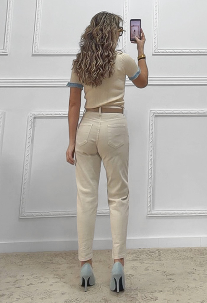 Μπλούζα με τζιν λεπτομέρειες μπεζ