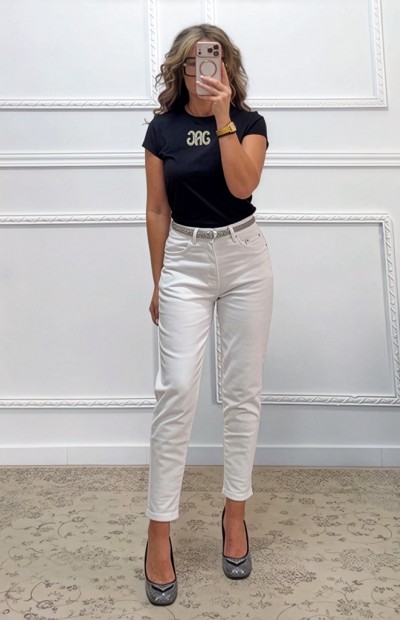 Mom fit τζιν παντελόνι λευκό