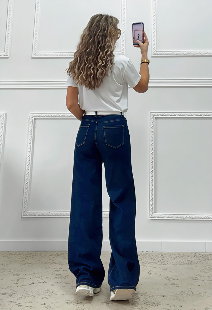 Ισόφαρδο τζιν παντελόνι μπλε σκούρο