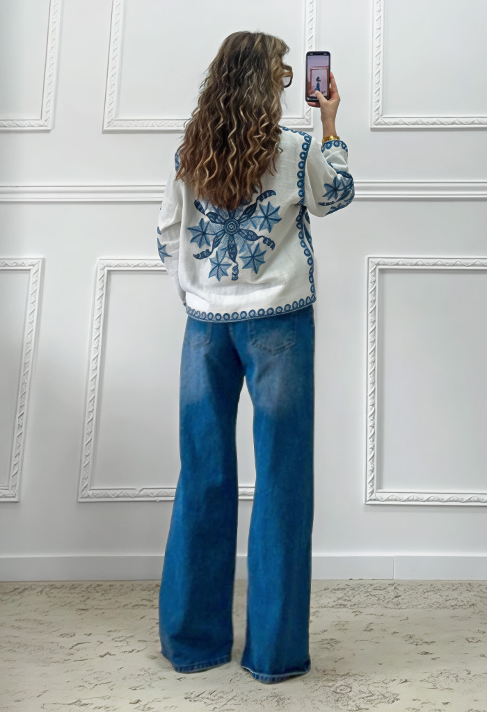 Ισόφαρδο τζιν παντελόνι μπλε