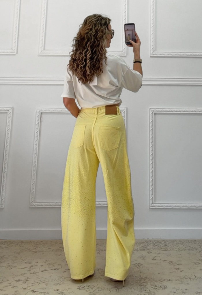 Τζιν παντελόνι με στρας κίτρινο