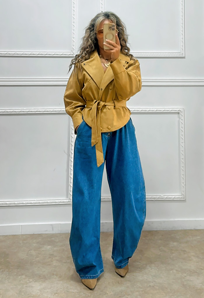 Σουέτ πανωφόρι κάμελ