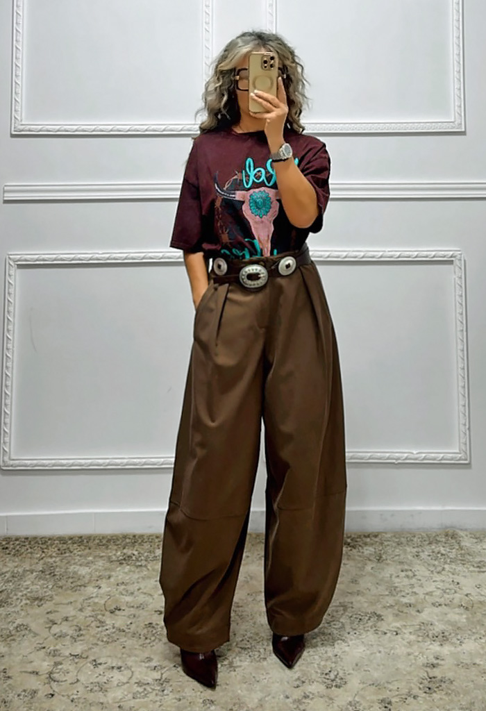 Wide leg παντελόνι καφέ