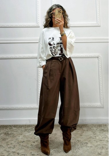 Wide leg παντελόνι καφέ