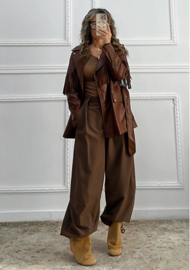 Wide leg παντελόνι καφέ