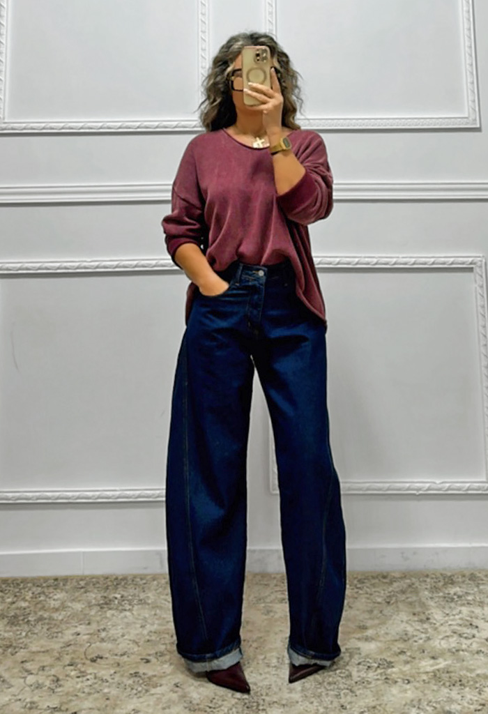 Barrel τζιν σκούρο μπλε