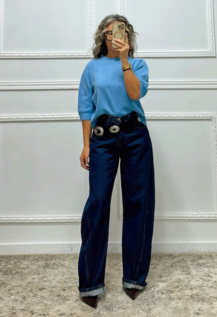 Barrel τζιν σκούρο μπλε