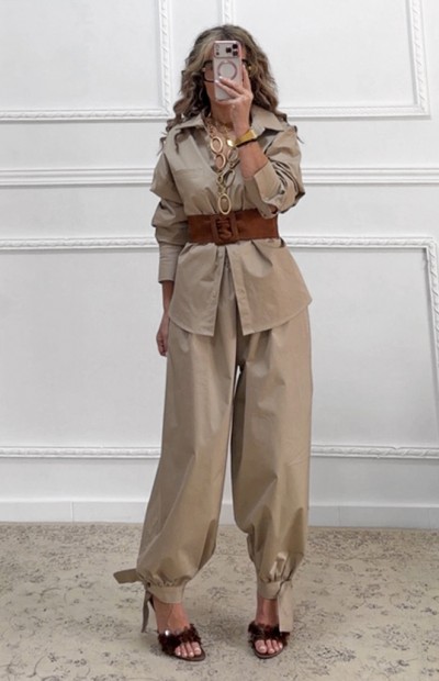 Σετ πουκάμισο και παντελόνι μπεζ