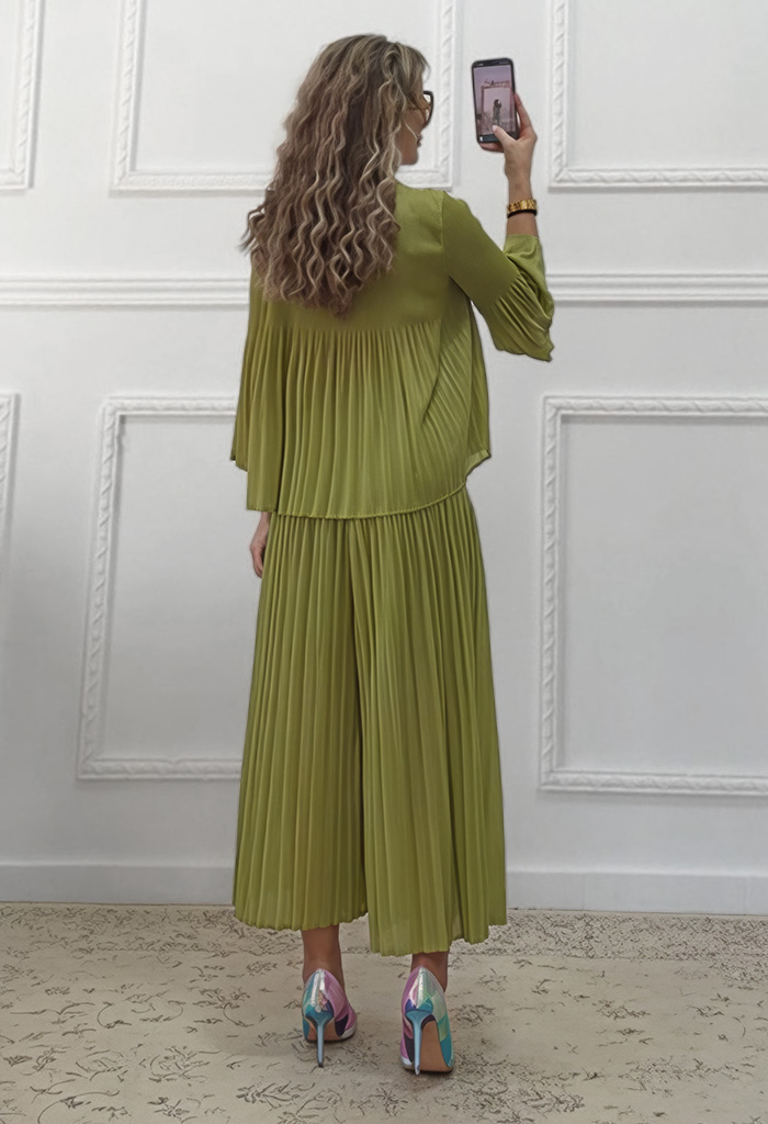 Πλισέ σετ μπλούζα-παντελόνα