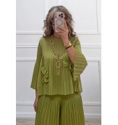 Πλισέ σετ μπλούζα-παντελόνα