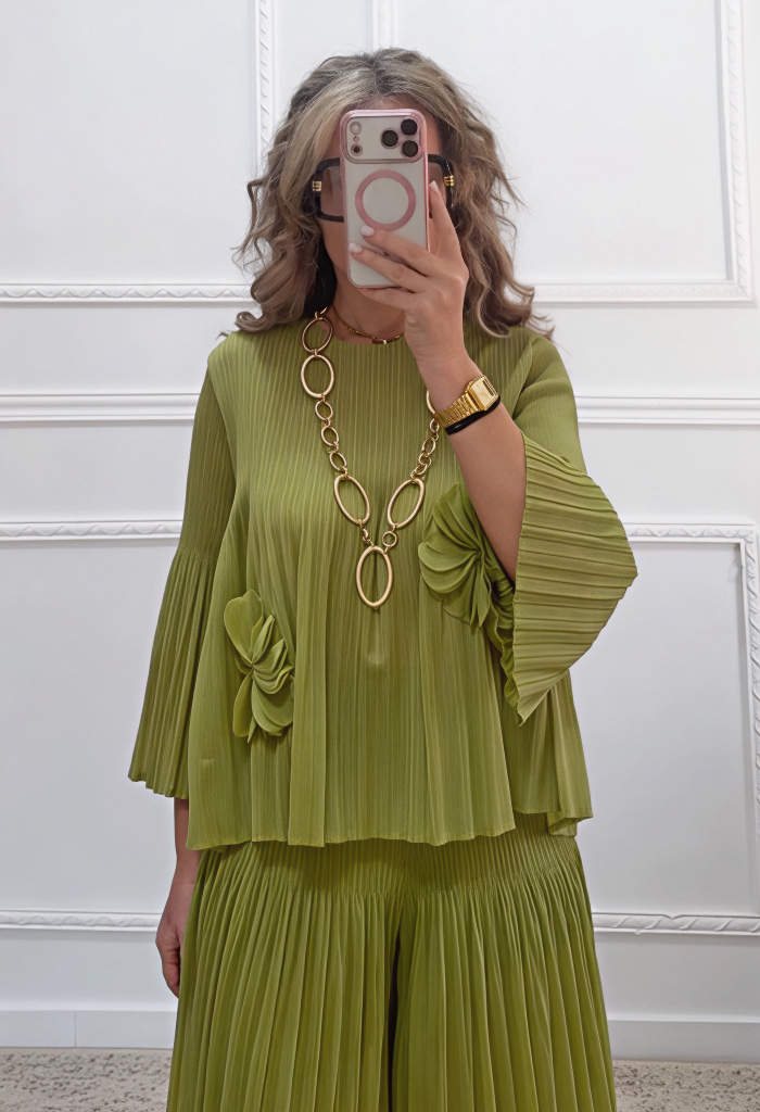 Πλισέ σετ μπλούζα-παντελόνα