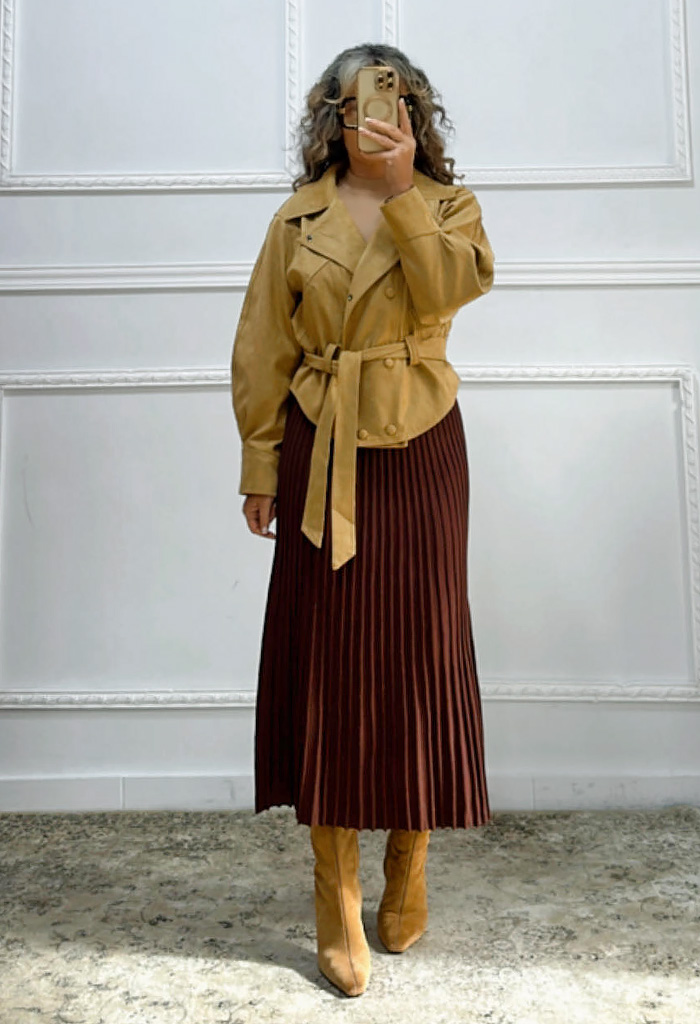 Σουέτ πανωφόρι κάμελ