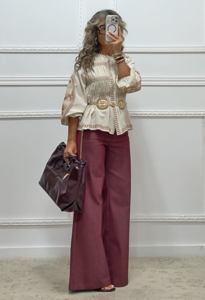 Wide leg τζιν παντελόνι μπορντό Wide leg τζιν παντελόνι μπορντό
