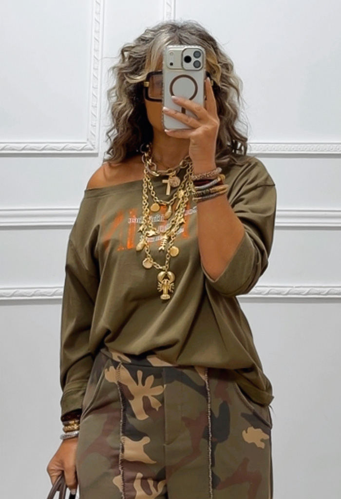 Oversized μπλουζάκι χακί Oversized μπλουζάκι χακί
