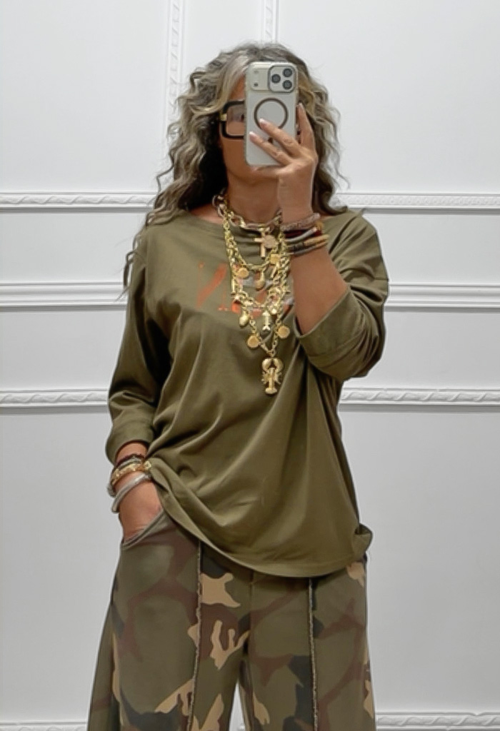 Oversized μπλουζάκι χακί Oversized μπλουζάκι χακί