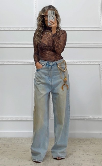 Ημιδιάφανη μπλούζα leopard print