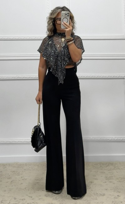 Wide leg παντελόνι μαύρο Wide leg παντελόνι μαύρο