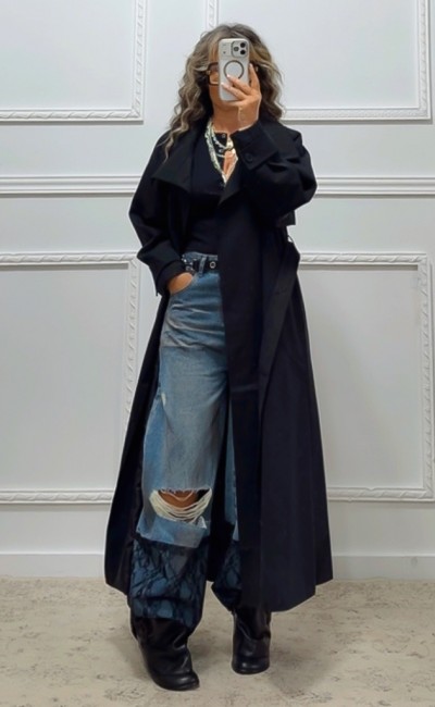 Oversized καμπαρντίνα μαύρη
