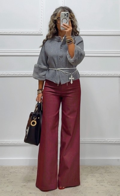 Wide leg τζιν παντελόνι μπορντό Wide leg τζιν παντελόνι μπορντό