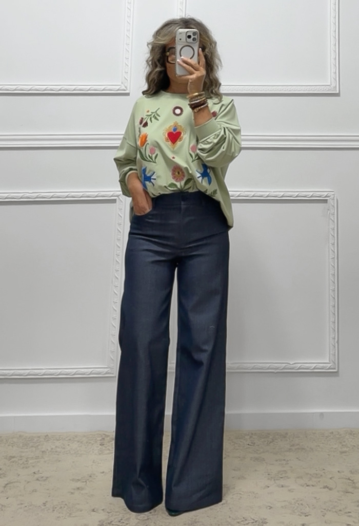 Wide leg τζιν παντελόνι μπλε