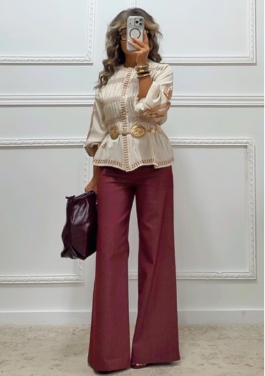 Wide leg τζιν παντελόνι μπορντό