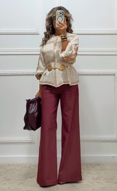Wide leg τζιν παντελόνι μπορντό