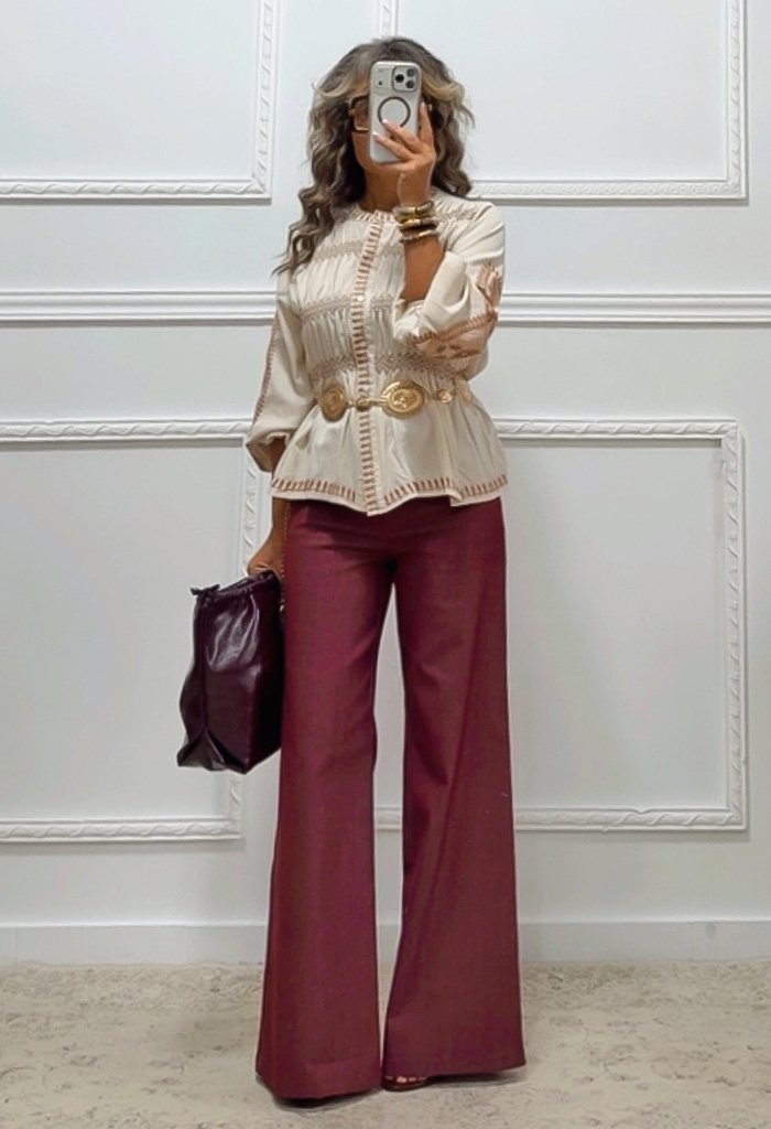 Wide leg τζιν παντελόνι μπορντό Wide leg τζιν παντελόνι μπορντό