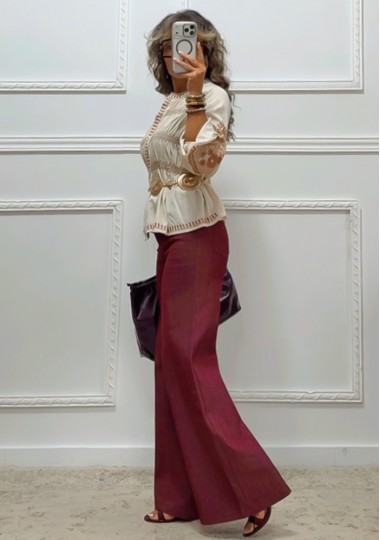 Wide leg τζιν παντελόνι μπορντό