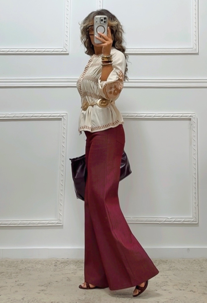 Wide leg τζιν παντελόνι μπορντό Wide leg τζιν παντελόνι μπορντό