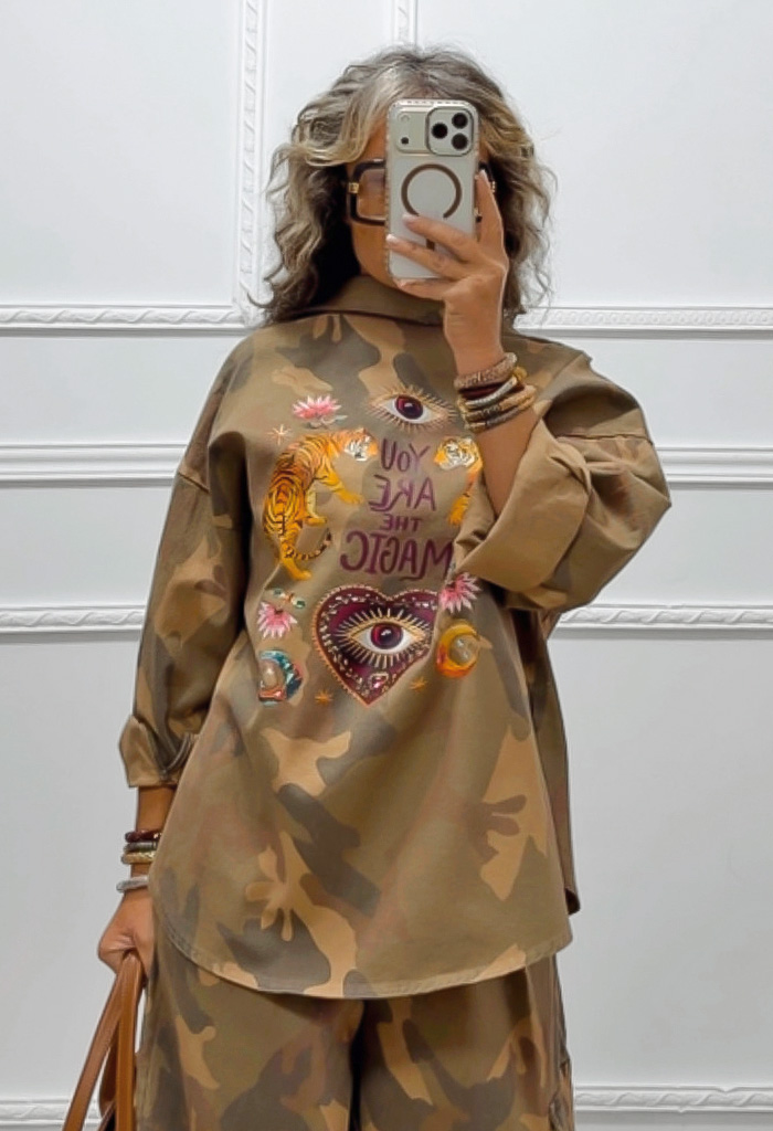 Denim πανωφόρι army print Denim πανωφόρι army print