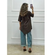 Μπλούζα με σούρα καφέ Μπλούζα με σούρα καφέ
