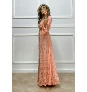Maxi φόρεμα από δαντέλα nude