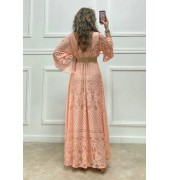 Maxi φόρεμα από δαντέλα nude