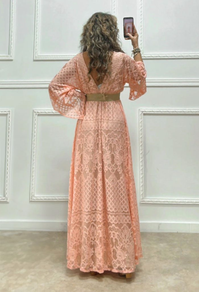 Maxi φόρεμα από δαντέλα nude