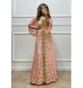 Maxi φόρεμα από δαντέλα nude