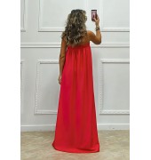 Maxi στράπλες φόρεμα φούξια