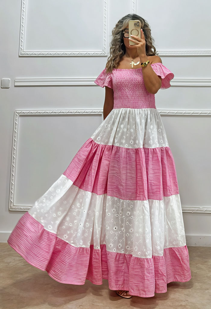 Μακρύ φόρεμα κιπούρ με καρό