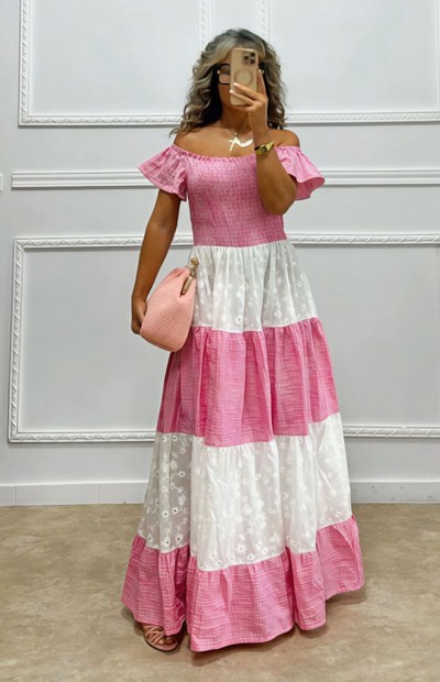 Μακρύ φόρεμα κιπούρ με καρό