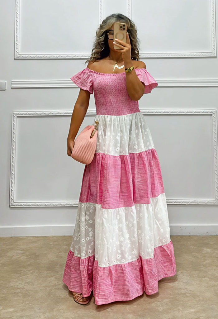 Μακρύ φόρεμα κιπούρ με καρό