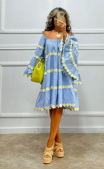 Καρό off-shoulder φόρεμα