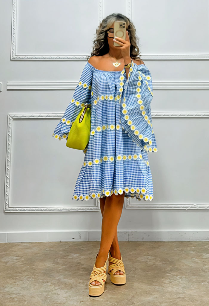 Καρό off-shoulder φόρεμα