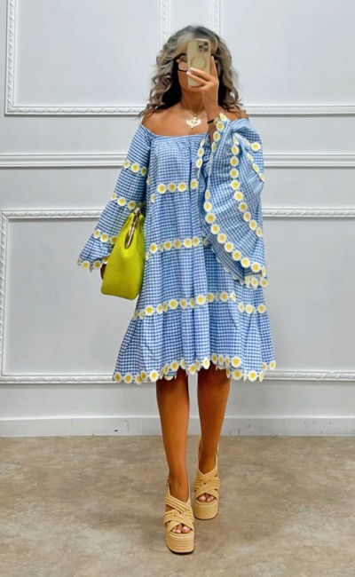 Καρό off-shoulder φόρεμα