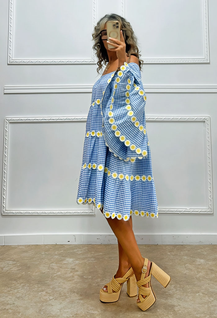 Καρό off-shoulder φόρεμα