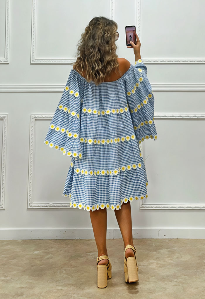 Καρό off-shoulder φόρεμα