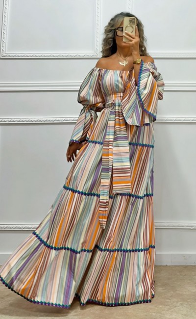 Maxi ριγέ φόρεμα πολύχρωμο
